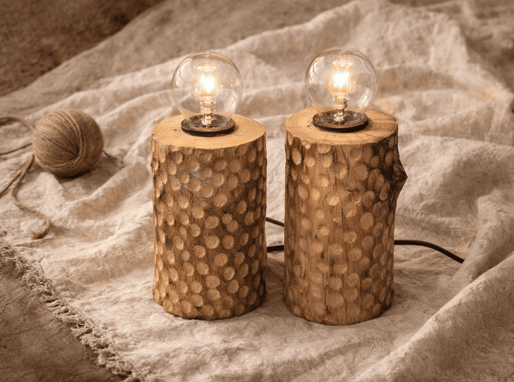 Coppia Lampade in legno Castagno